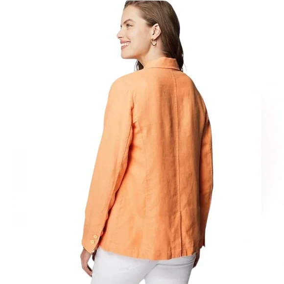 J. Jill Petites Love Linen Orange Blazer Size Medium - Picture 4 of 11
